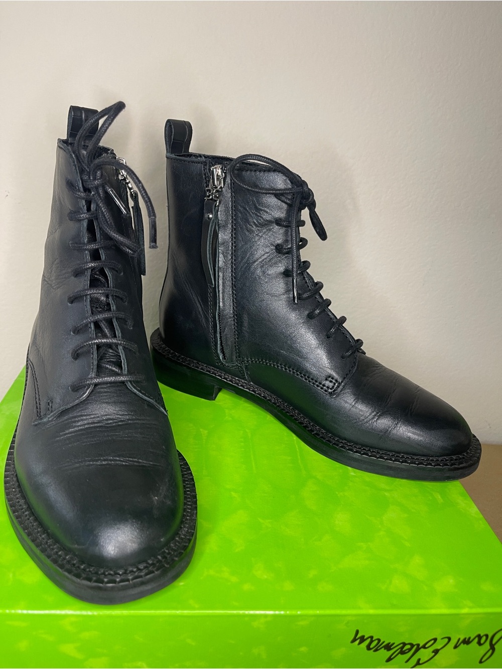 Sam Edelman Black Leather Lace-Up Combat Boots